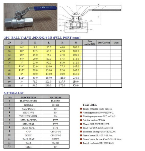 Zawór kulowy nierdzewny GW 1.1/2" 64bar DIN3202-M3 Zawór kulowy nierdzewny GW 1.1/2" 64bar DIN3202-M3