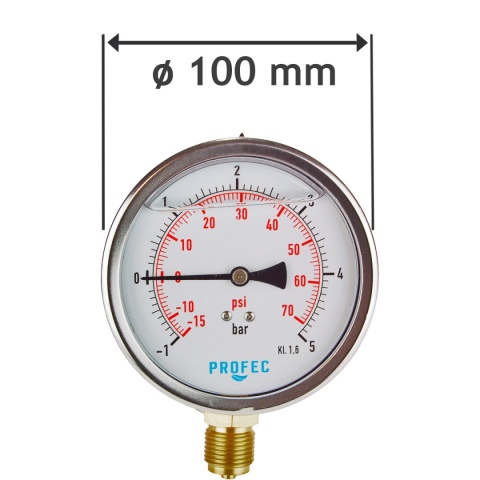 Manowakuometr -1 +3bary, 1/2" dolny, glicerynowy, 100mm Manowakuometr -1 +3bary, 1/2" dolny, glicerynowy, 100mm