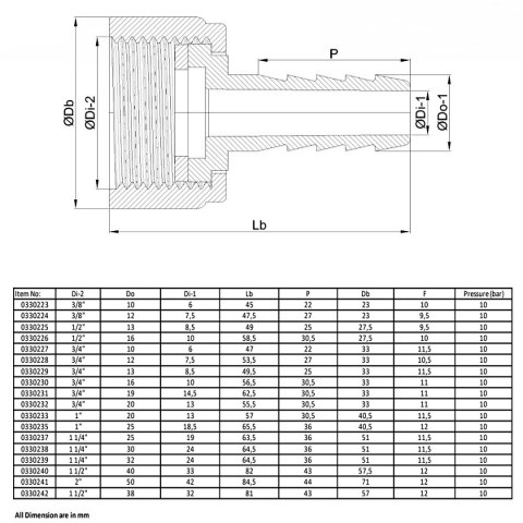 Końcówka węża 25mm x gw 1.1/4" Polipropylen 6bar Końcówka węża 25mm x gw 1.1/4" Polipropylen 6bar