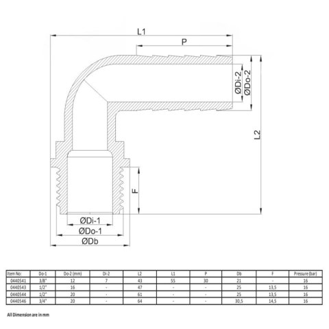Końcówka węża 90st. 16mm x gz 1/2" Nylon 16bar Końcówka węża 90st. 16mm x gz 1/2" Nylon 16bar