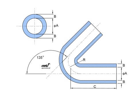 Kolanko silikonowe 135° 102x152mm 7,4bar 5,5mm 5wzm.