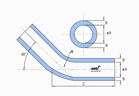 Kolanko silikonowe 45° 54x100mm 17,5bar 5mm 4wzm.