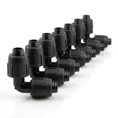 10szt kolanek QJ do rury 20mm, z nakrętkami