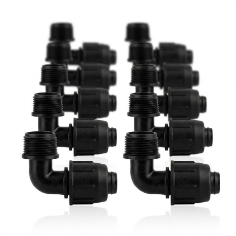 10szt kolanek QJ z gwintem 3/4" do rury 16mm, z nakrętkami